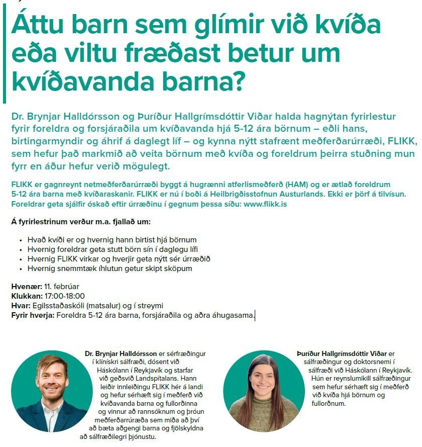 Nýtt meðferðarúrræði við kvíða barna á HSA: FLIKK